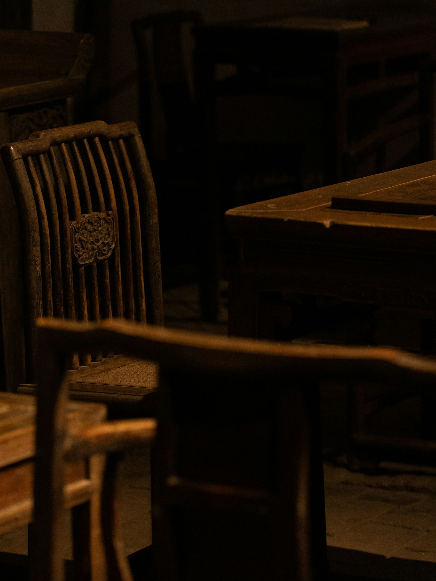 Salon aux boiseries sombres